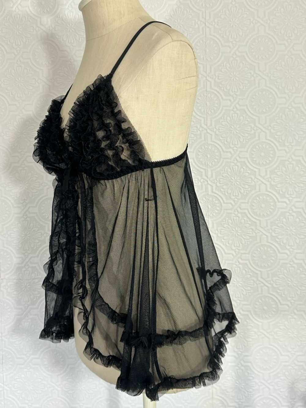 Sheer Ruffle Babydoll Chemise - Black - Picture 3 of 4
